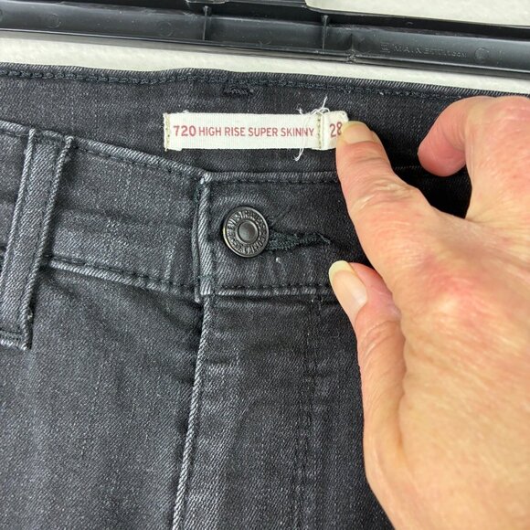 Levi’s 720 High Rise Super Skinny Jeans Black Sz 28 Emo Streetwear - Picture 3 of 6